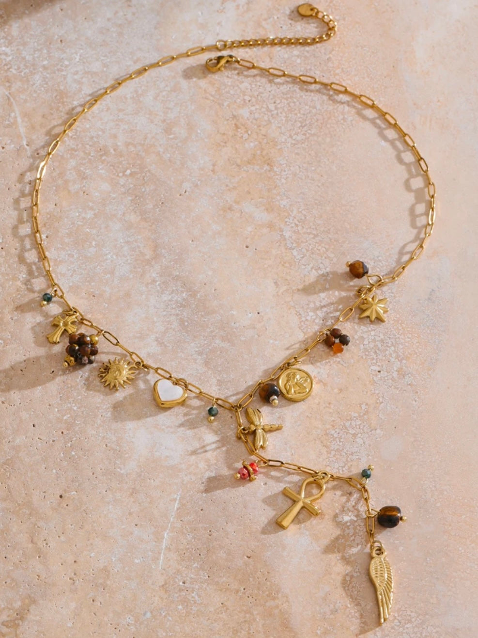 Edelstahl Charme Kette mit Tigereye Naturstein