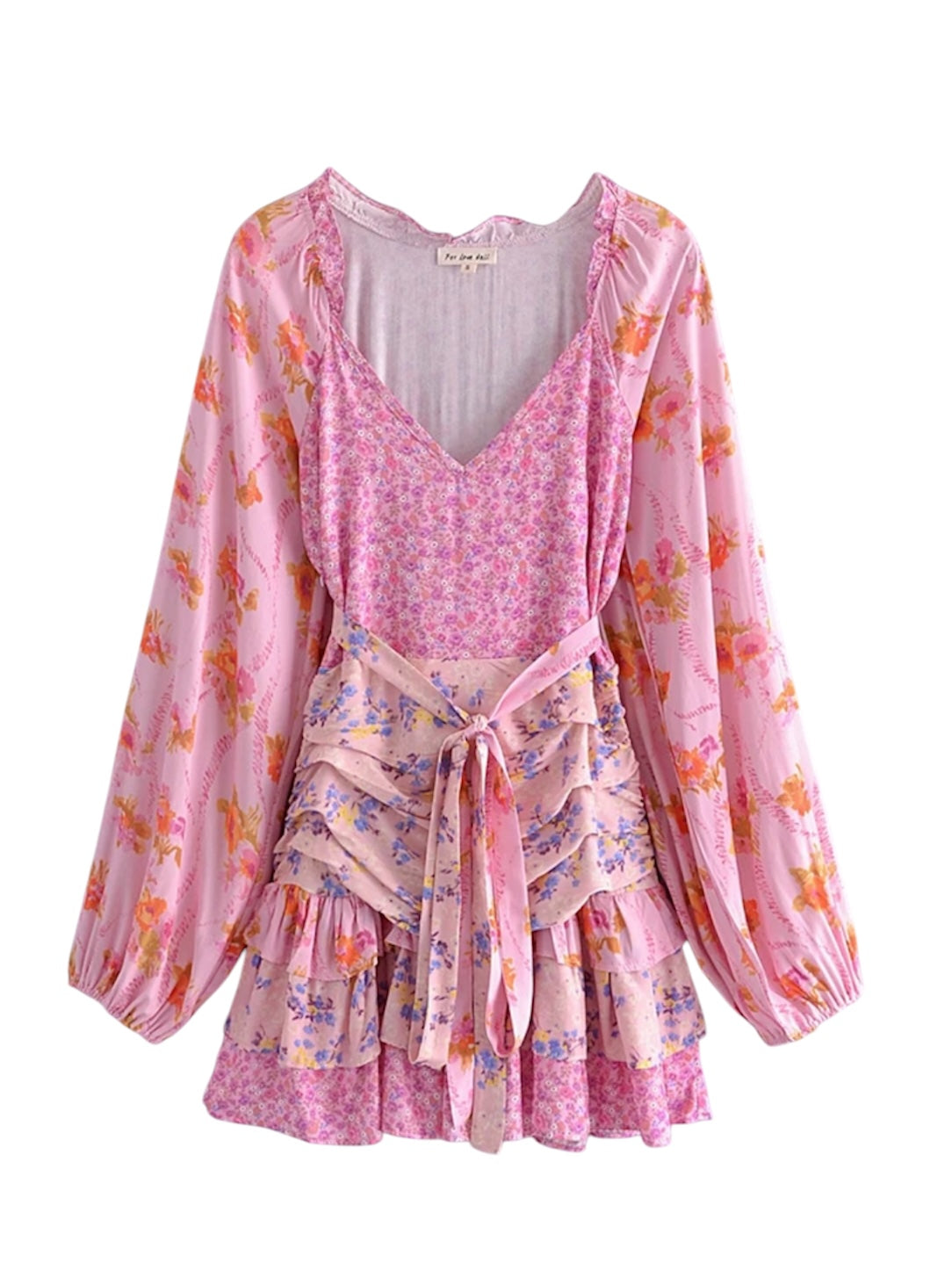 Langarm Blumenkleid mit Rüschen