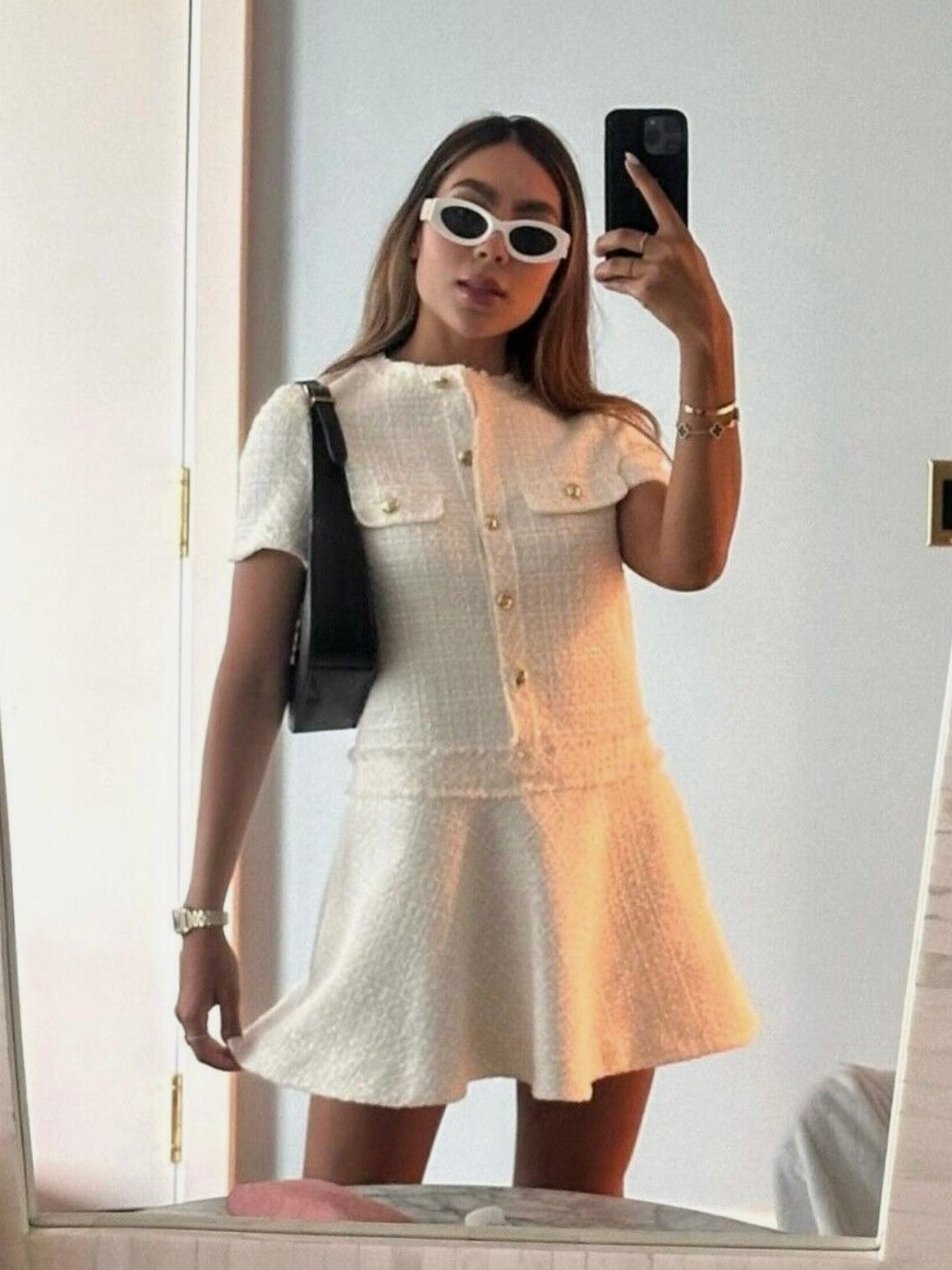 Ausgestelltes Tweed Minikleid