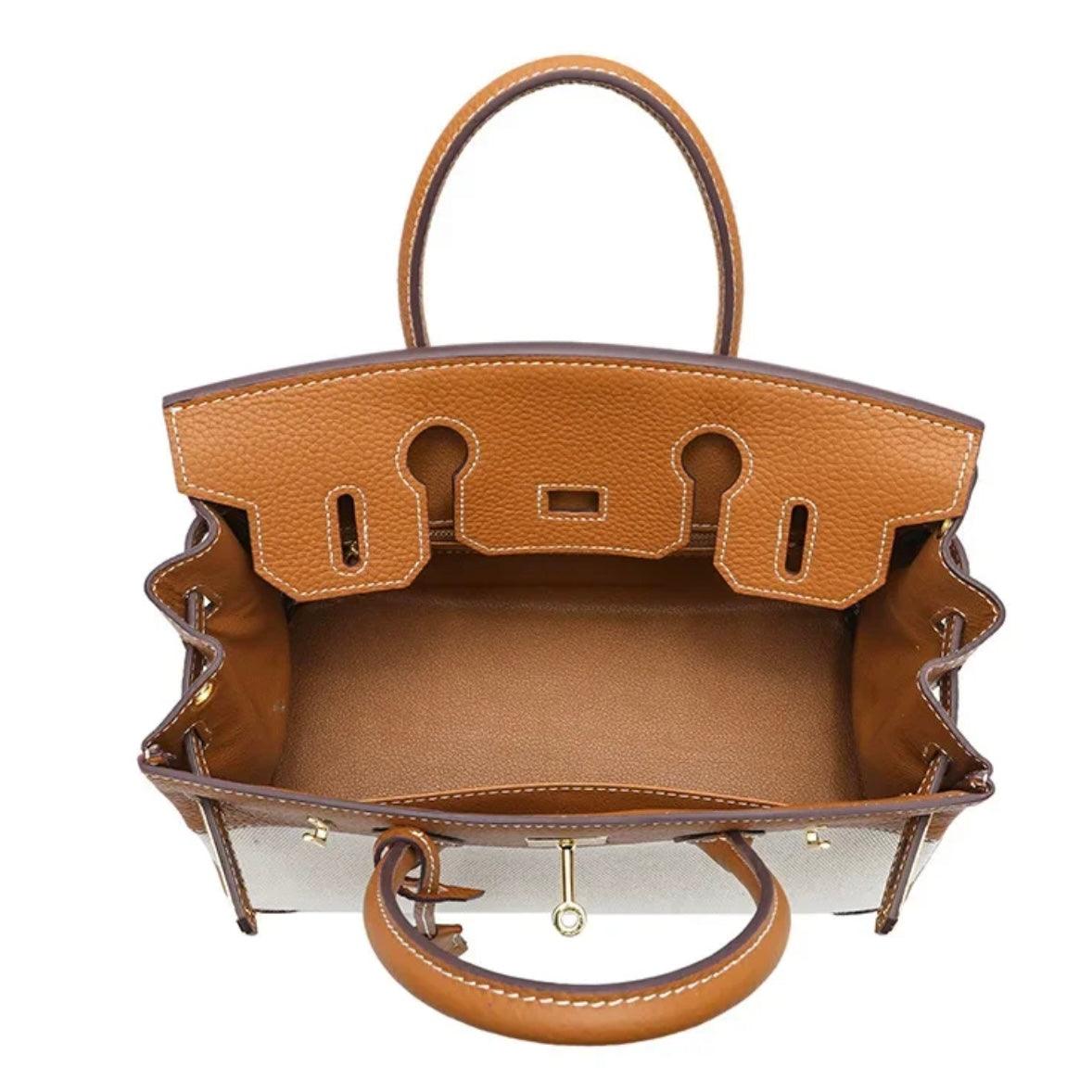 Hermé Noble-Echtleder combi canvas Handtasche 30cm - Sorentis