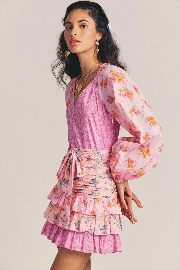 Langarm Blumenkleid mit Rüschen