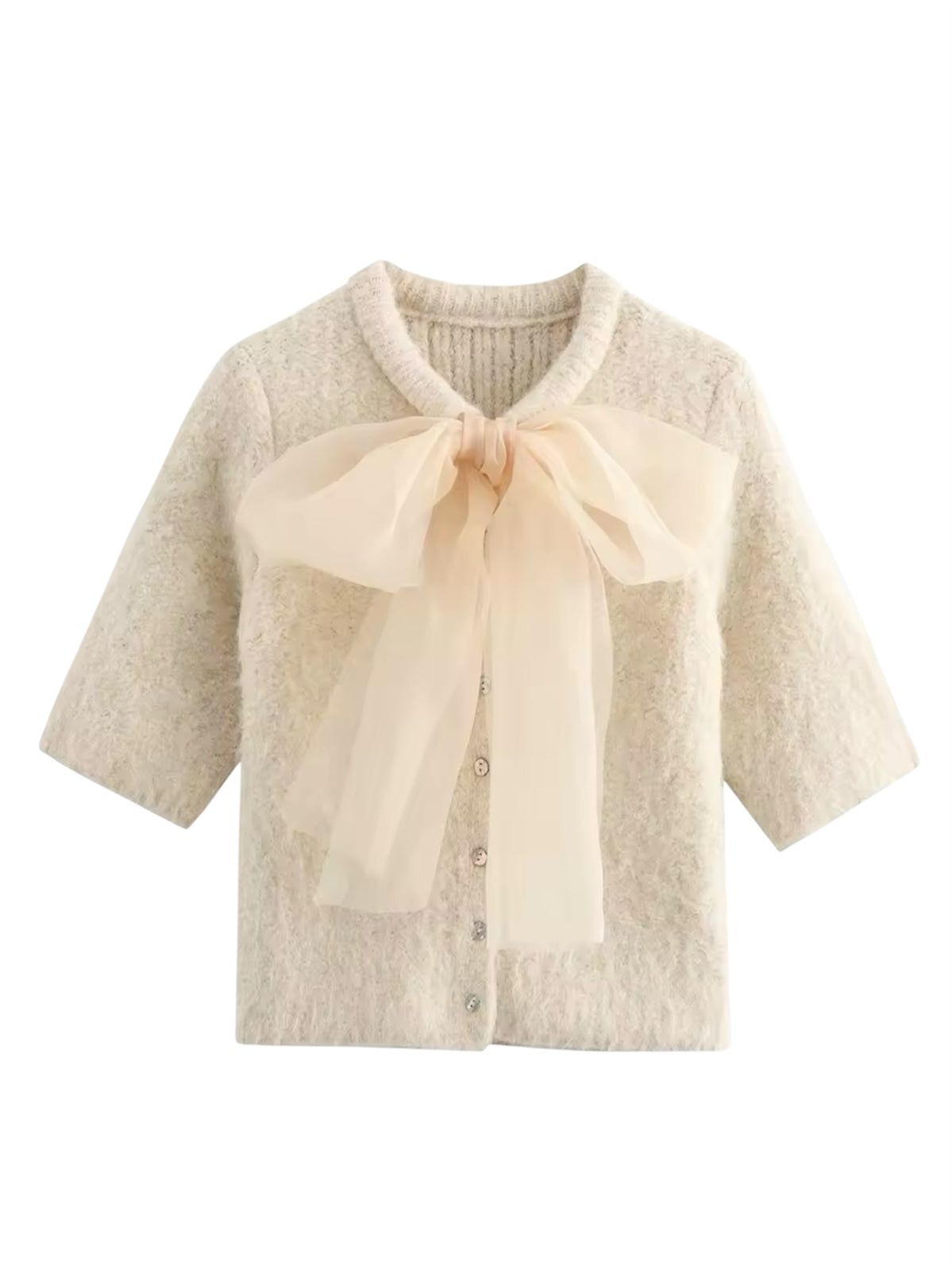 Strick Oberteil mit Schleife in Beige