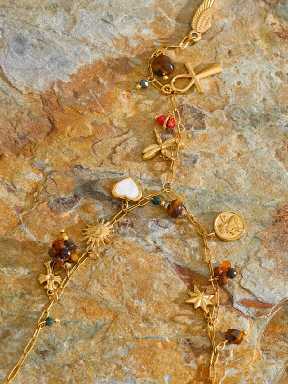 Edelstahl Charme Kette mit Tigereye Naturstein