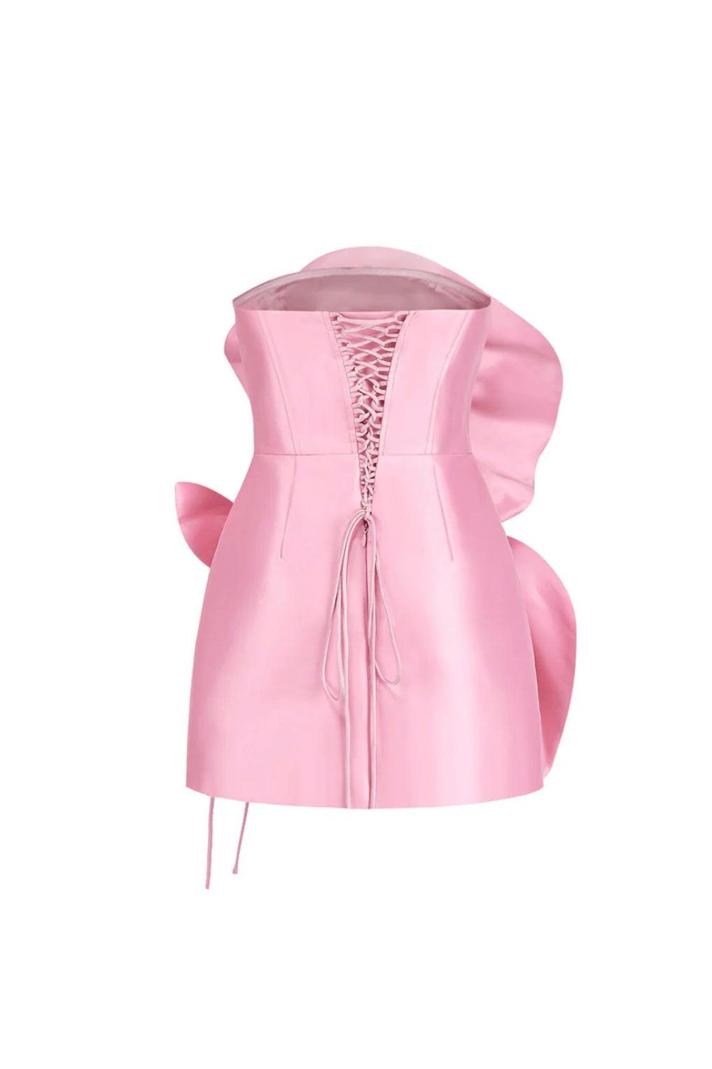 Trägerloses Mini-Kleid mit Blumenapplikationen und Rückenschnürung - Sorentis