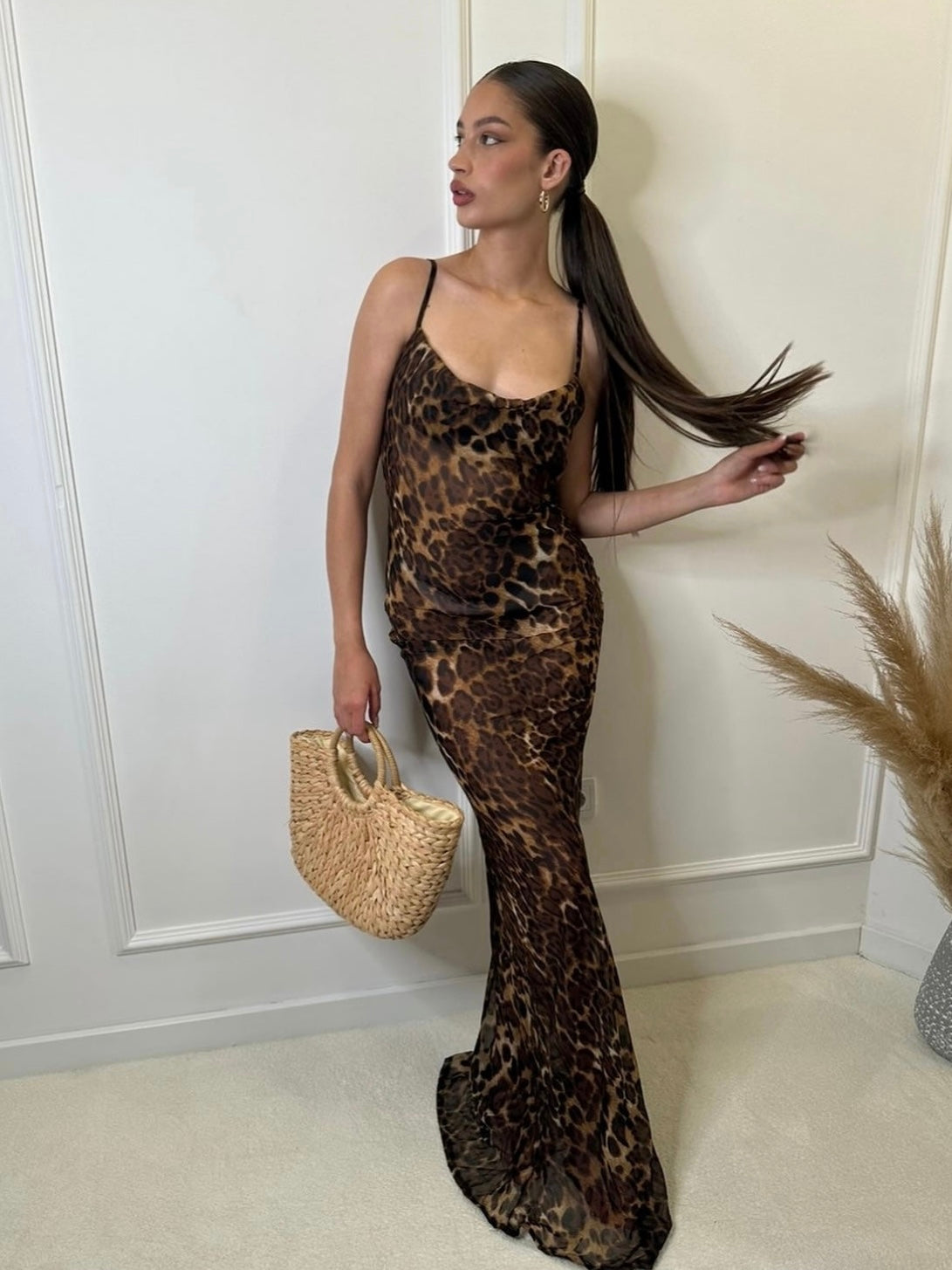 Überlanges Leoparden Maxikleid
