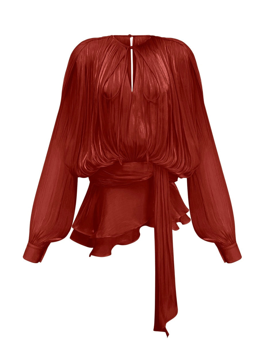 Glänzendes Mini-Blusenkleid mit Volant und weiten Ärmeln