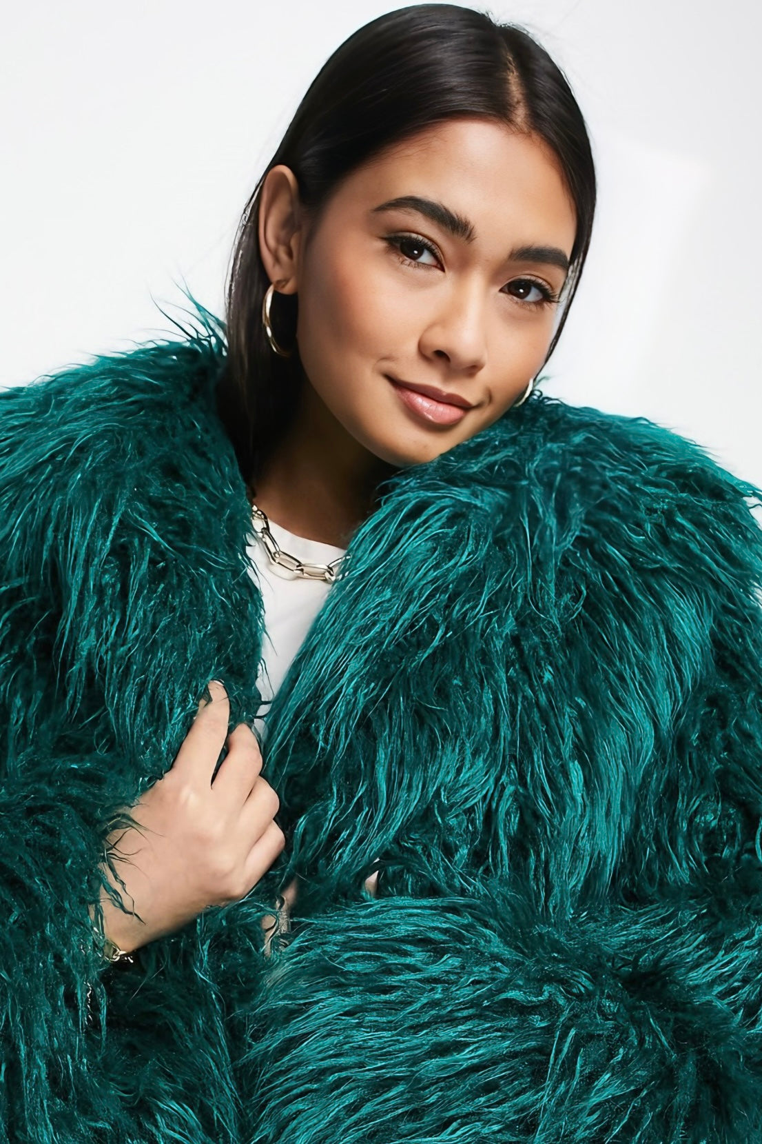 Mongolischer Faux-Fur Maxi Mantel mit Gürtel