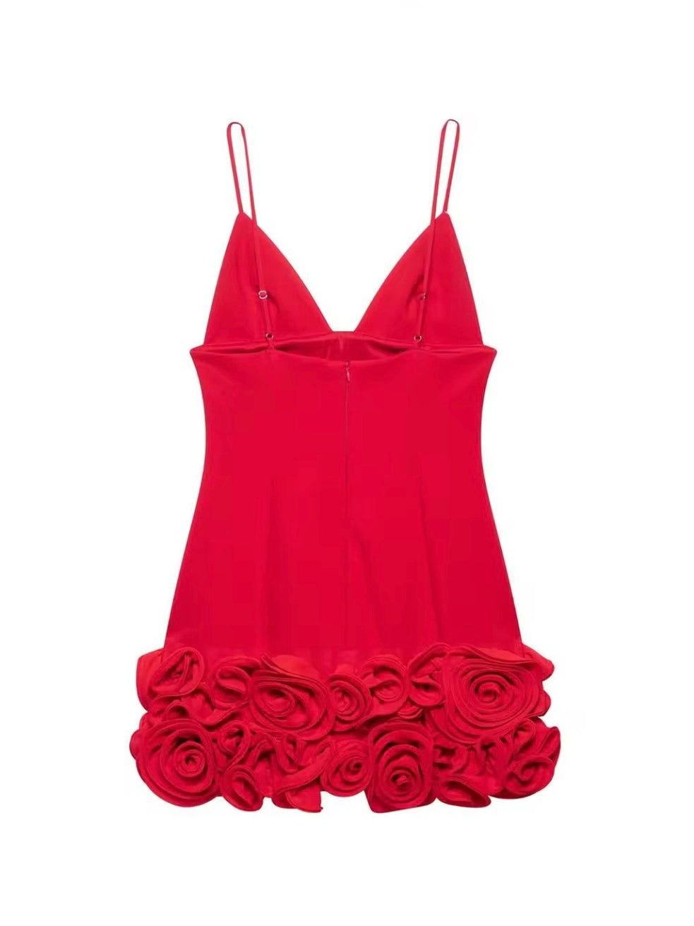 Minikleid in Rot mit 3D-Blumen-Rüschen