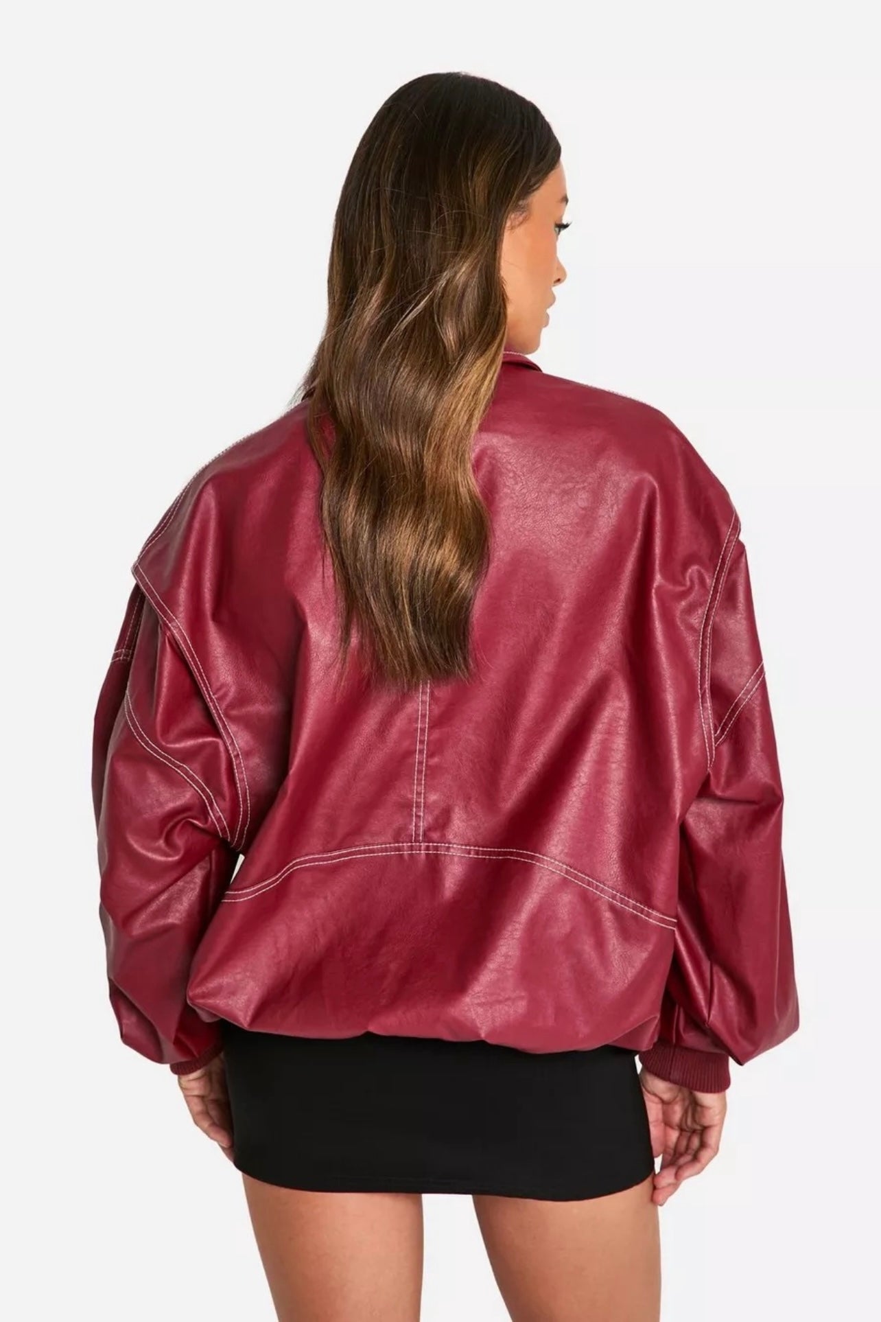 Kirschrote ECO Lederjacke mit ausgestelltem Kragen