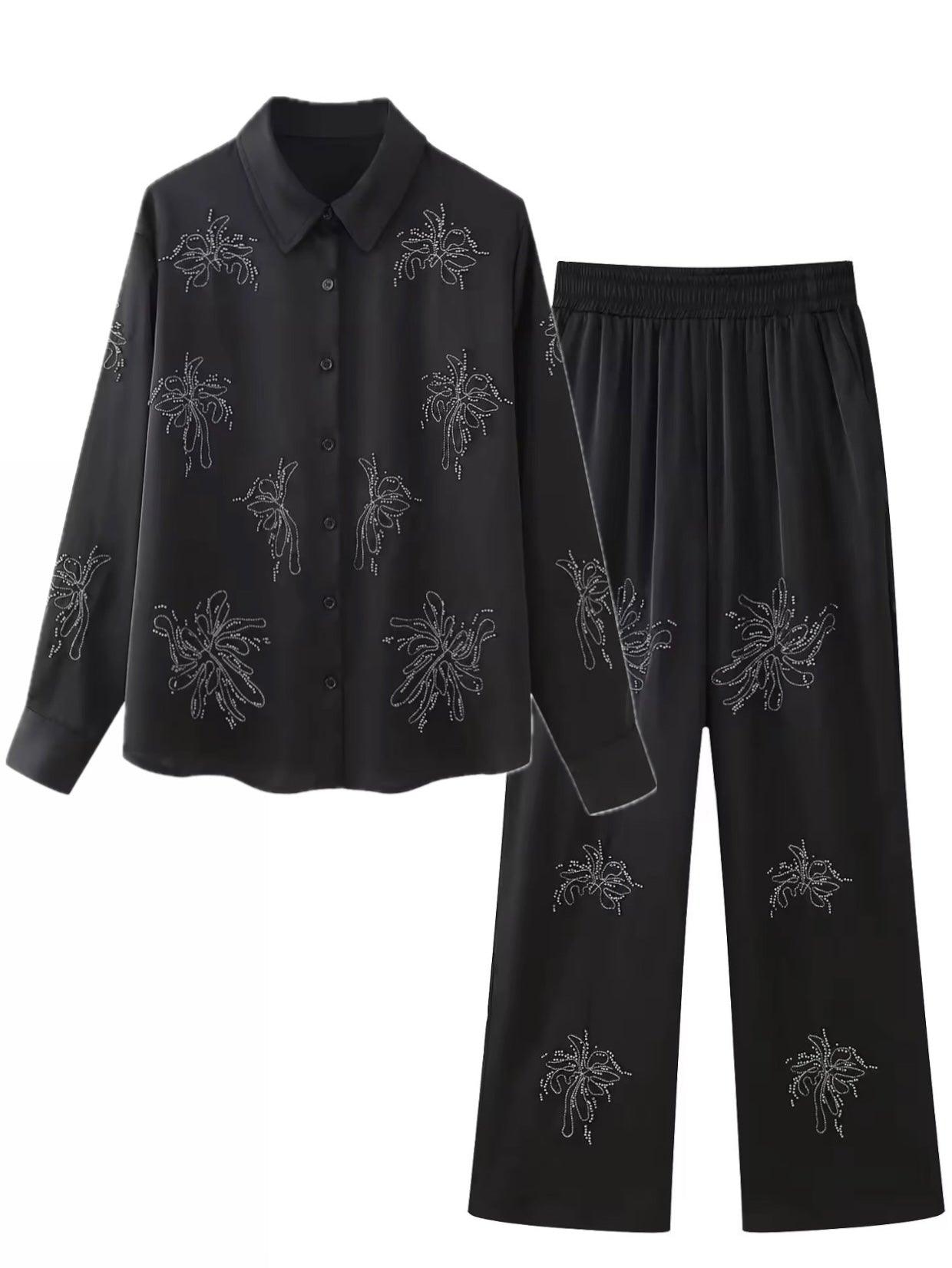 Baumwolle-Satin Zweiteiler mit Perlen Details - Sorentis