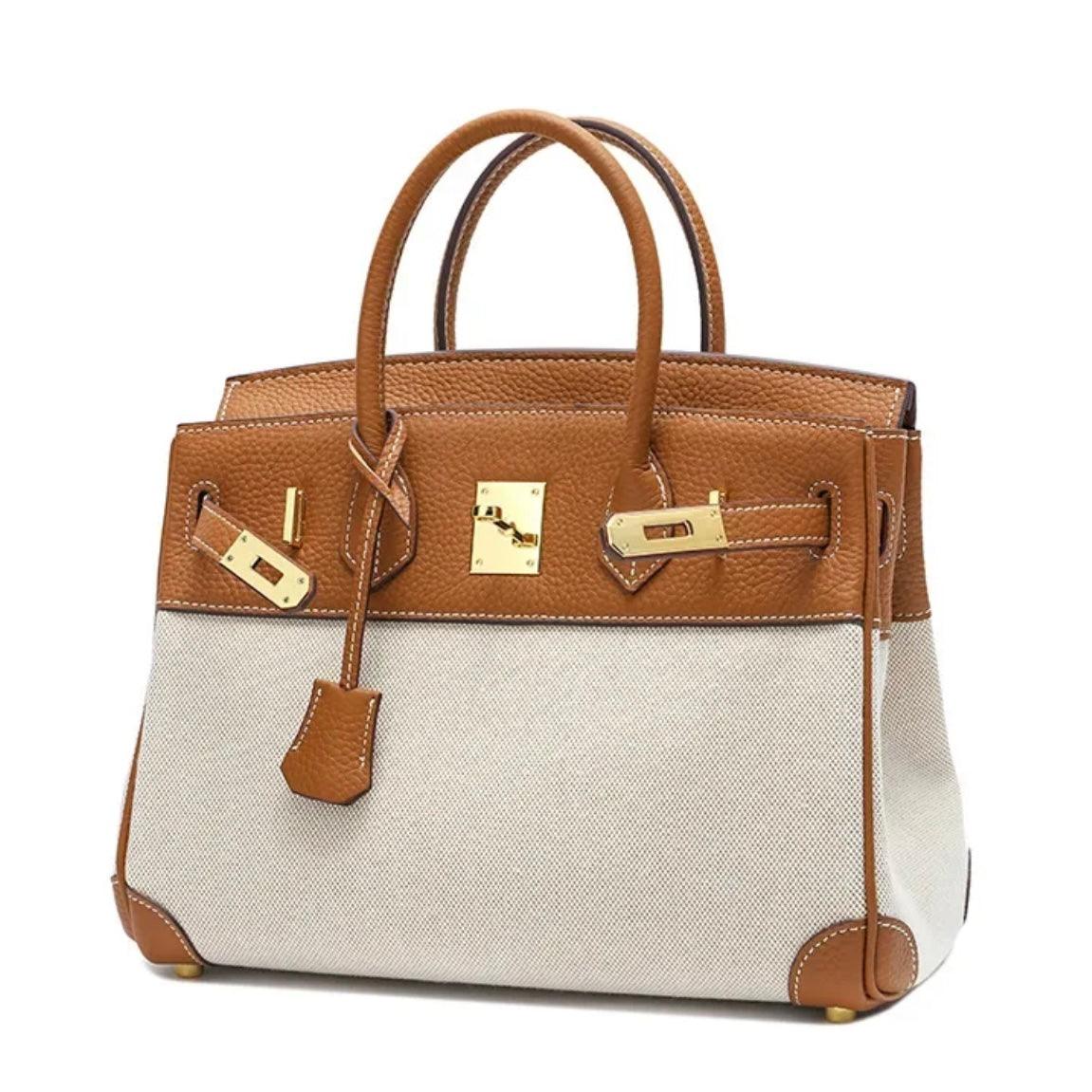 Hermé Noble-Echtleder combi canvas Handtasche 30cm - Sorentis