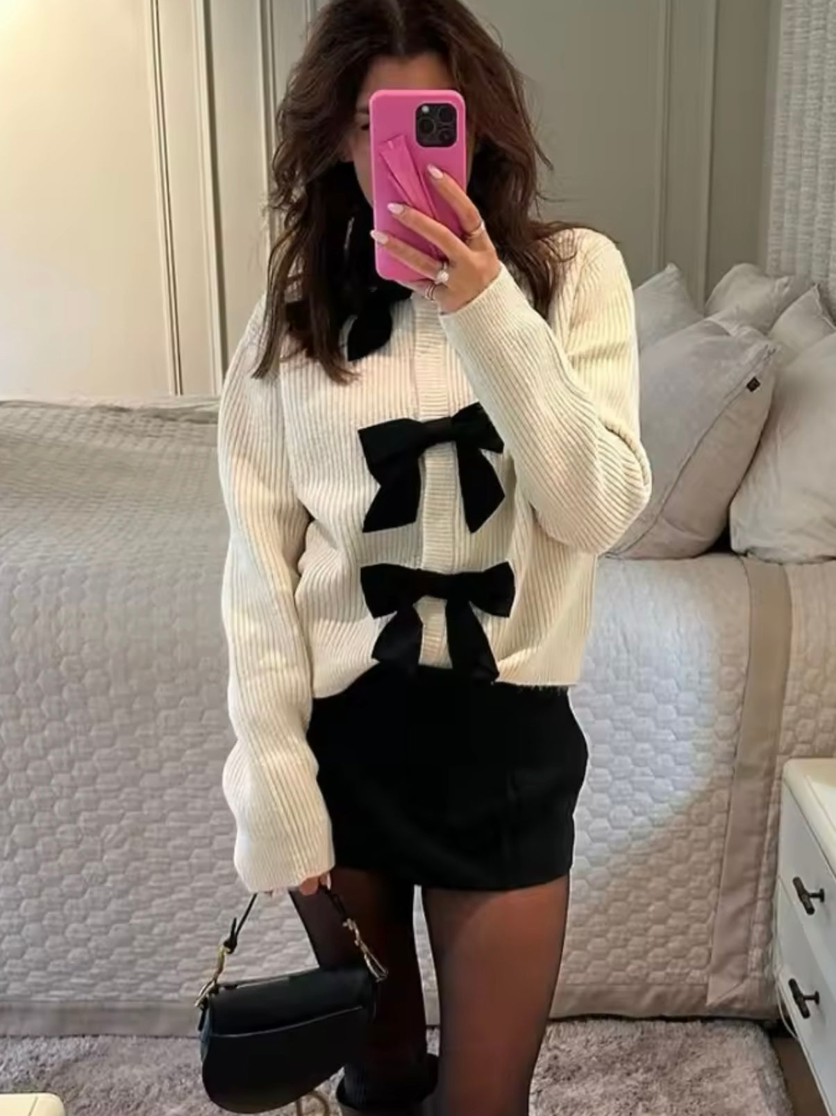 Strick Cardigan mit Kontrast Schleifen