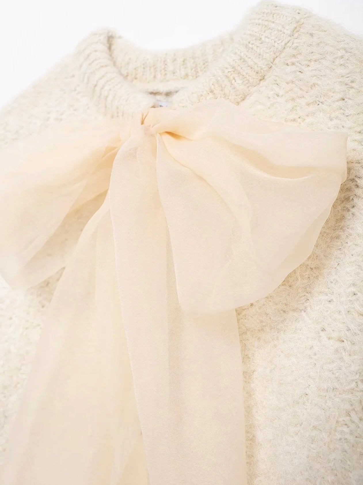Strick Oberteil mit Schleife in Beige
