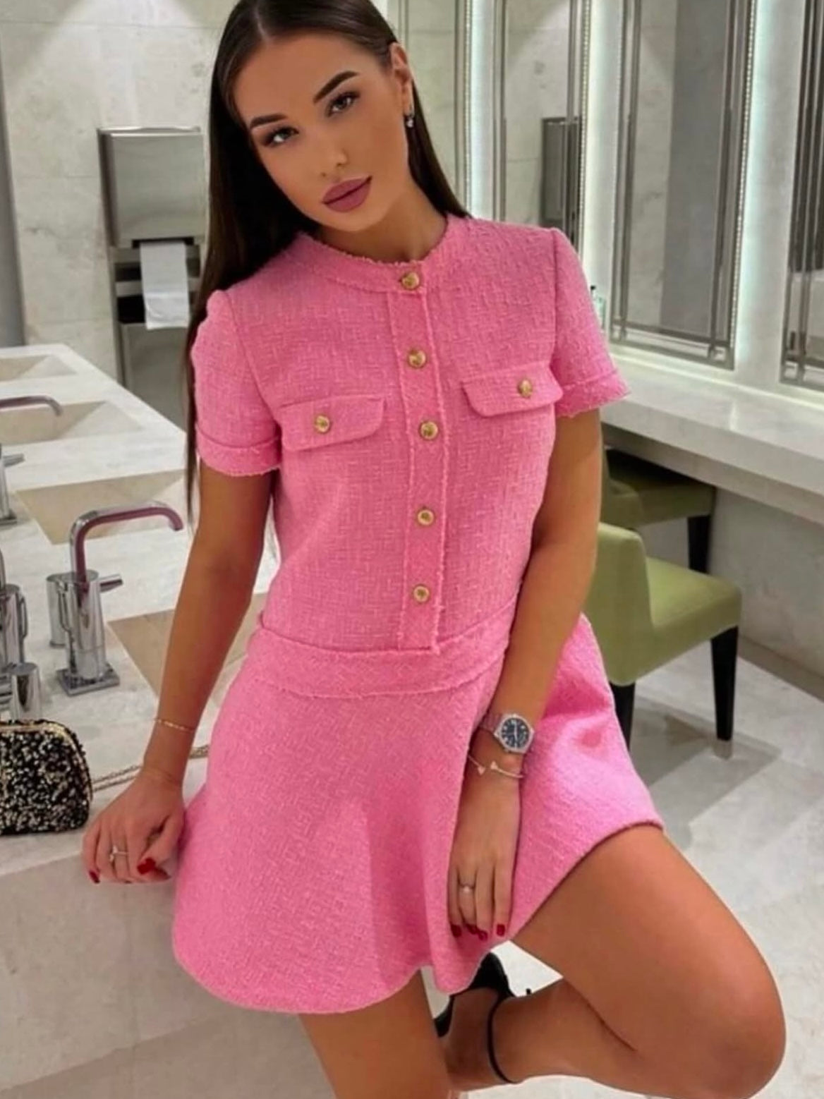 Ausgestelltes Tweed Minikleid