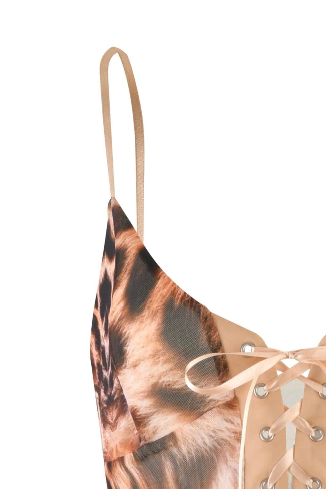 Rückenfreies Beach Maxikleid – Leopard Floral Design - Sorentis