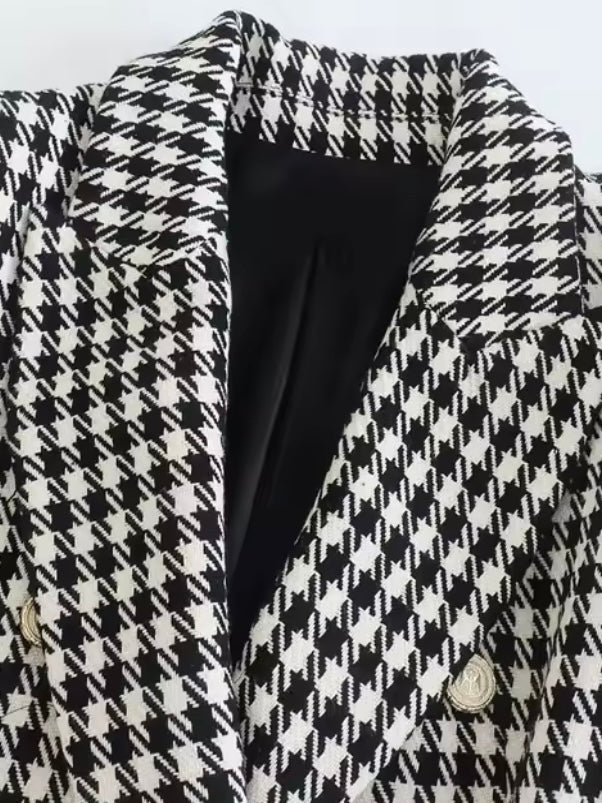 Tweed Blazer mit Hahnentrittmuster