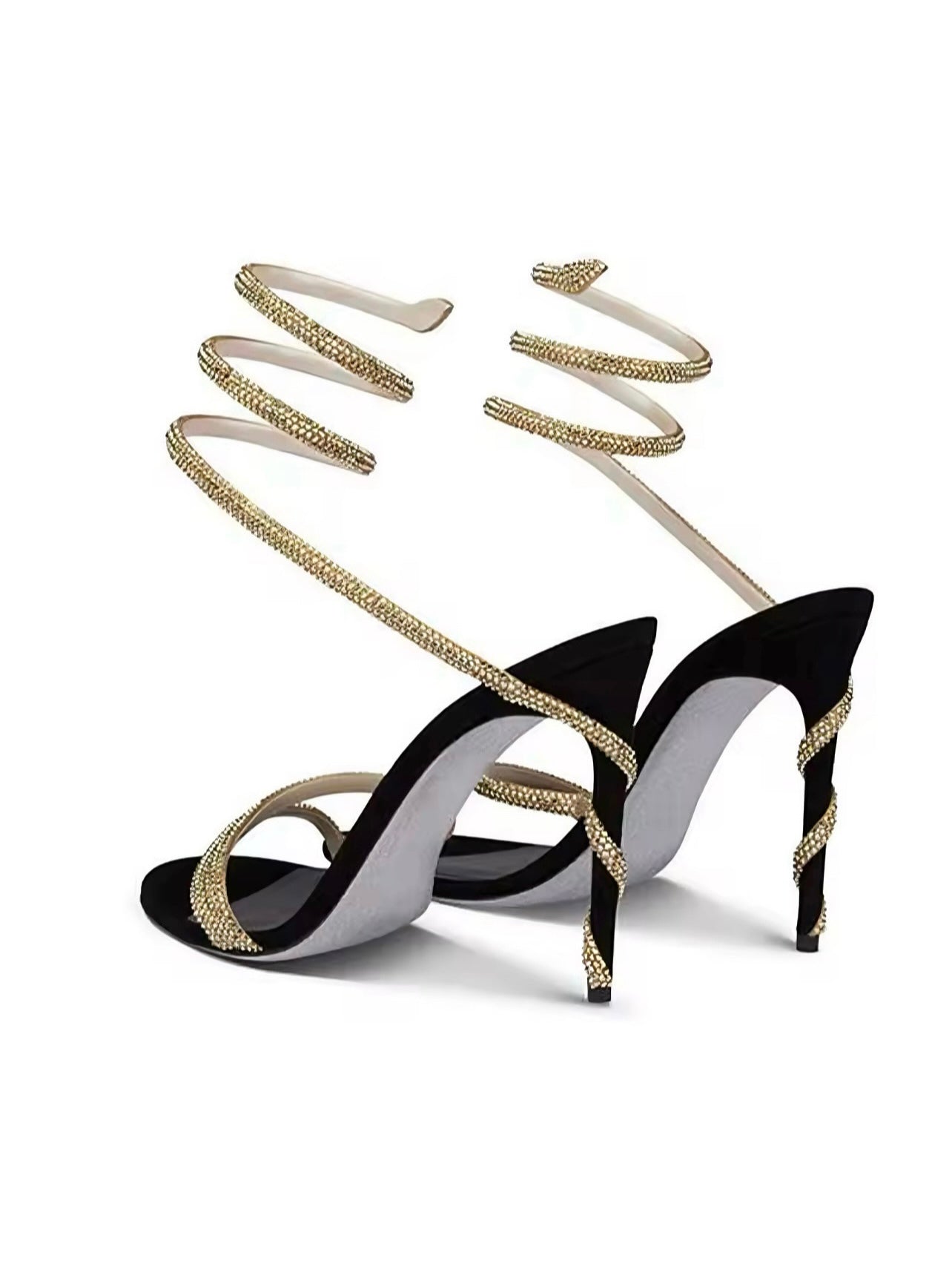 Elegante Stilettos mit funkelnden goldenen Riemen in Schlangenoptik