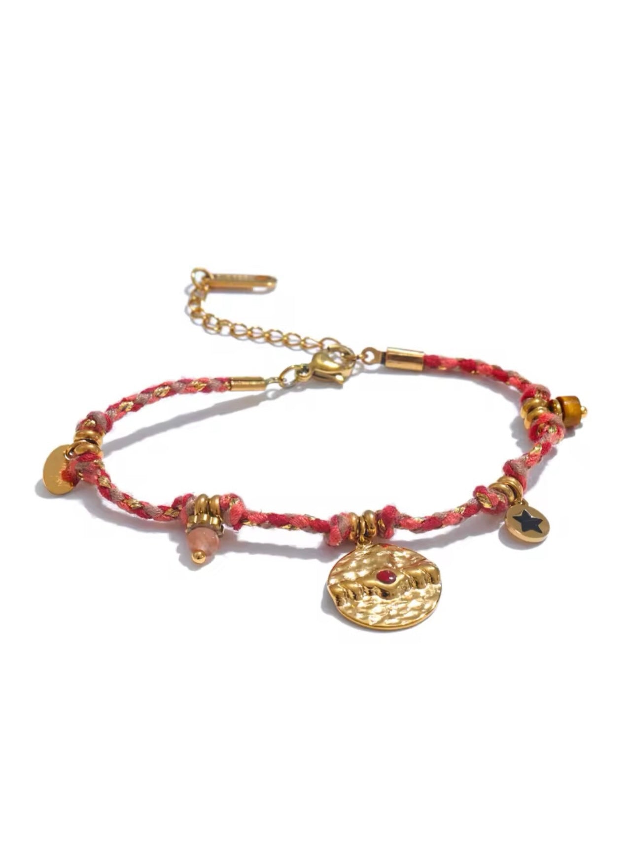 Boho Edelstahl Armband mit Natursteinen & Medaillon