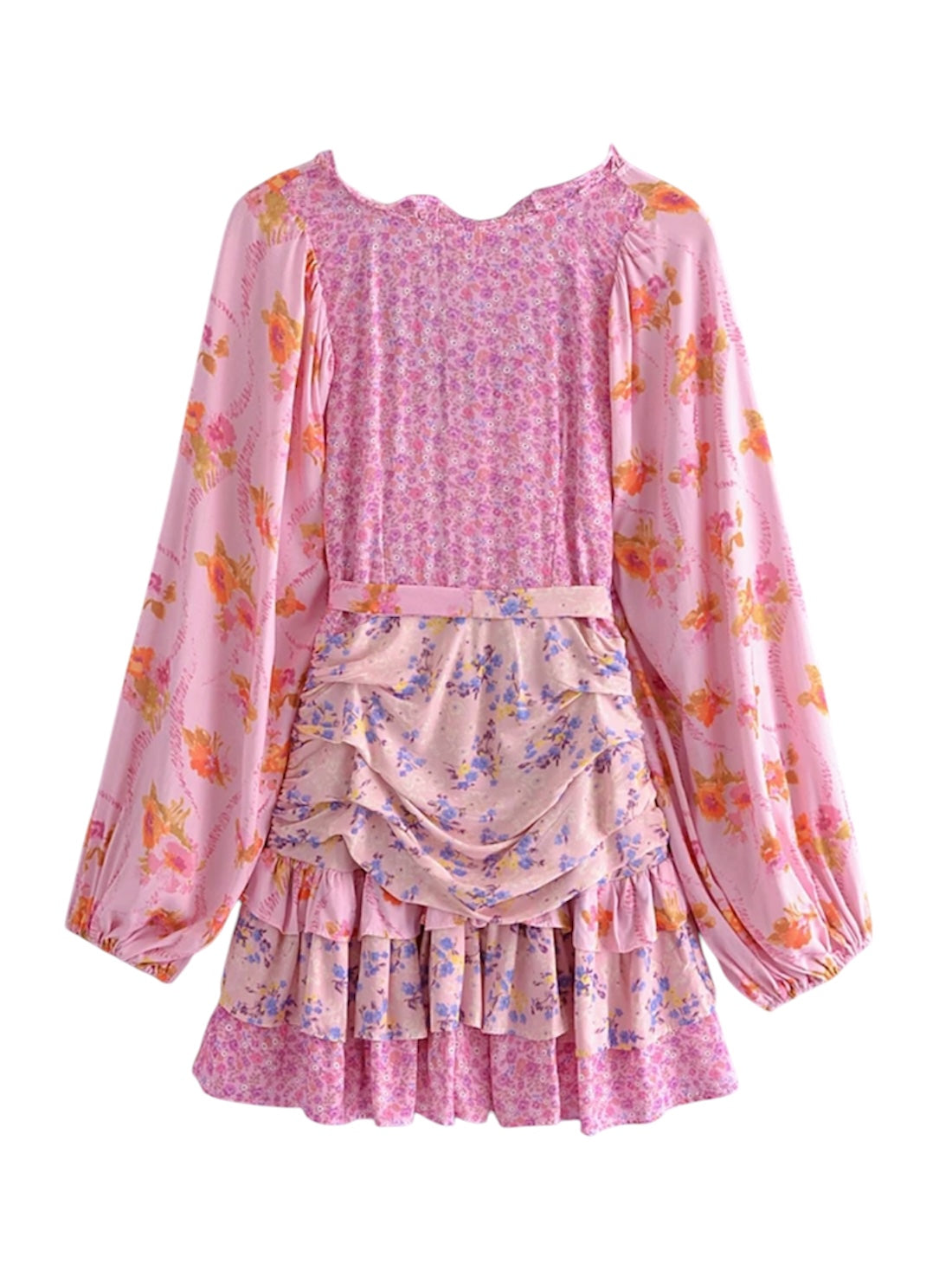 Langarm Blumenkleid mit Rüschen