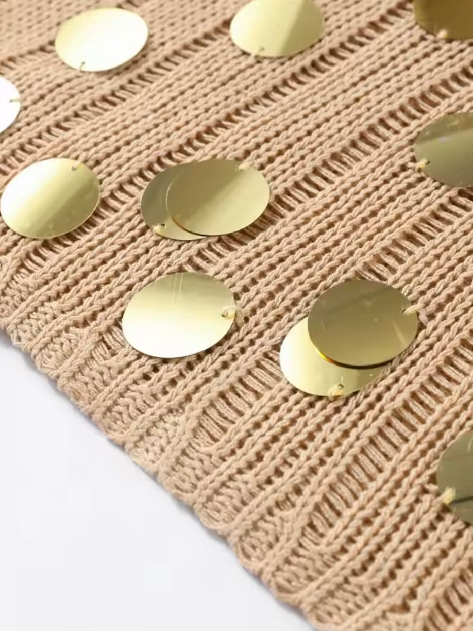 Langes Strickkleid mit Pailletten Details