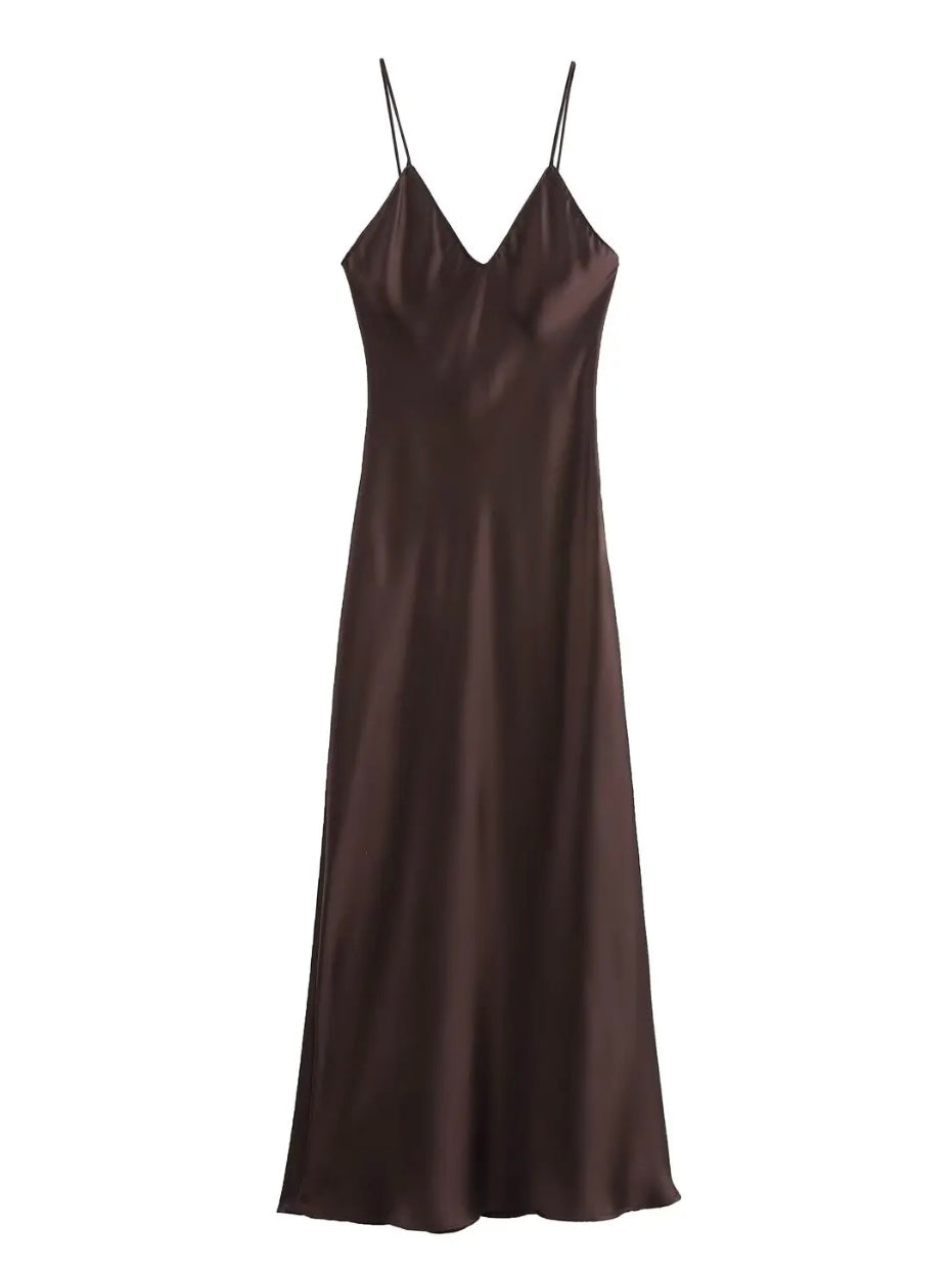 Spaghettiträger Satin Maxi-Kleid