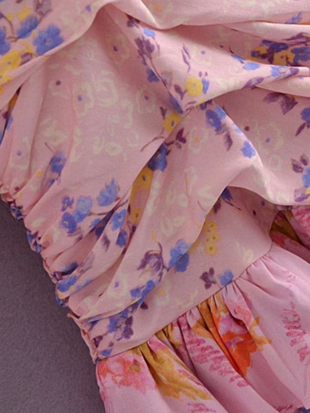 Langarm Blumenkleid mit Rüschen