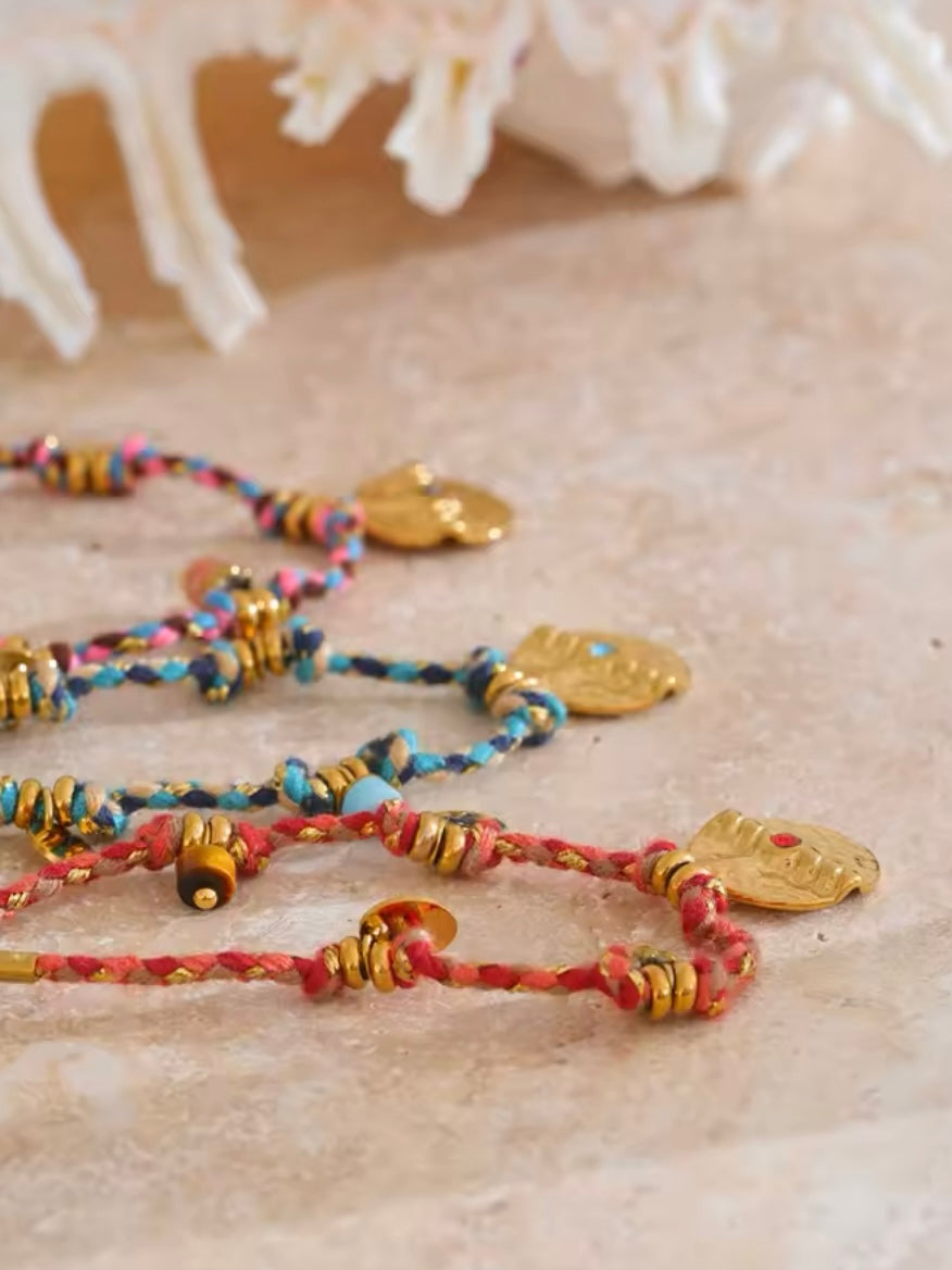 Boho Edelstahl Armband mit Natursteinen & Medaillon