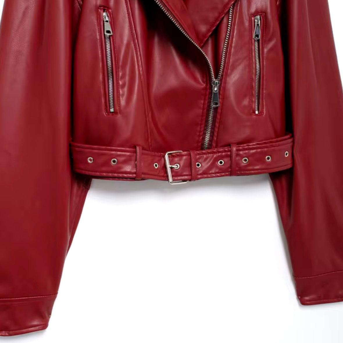 Bikerjacke mit Gürtel in auffälligem Rot - Sorentis