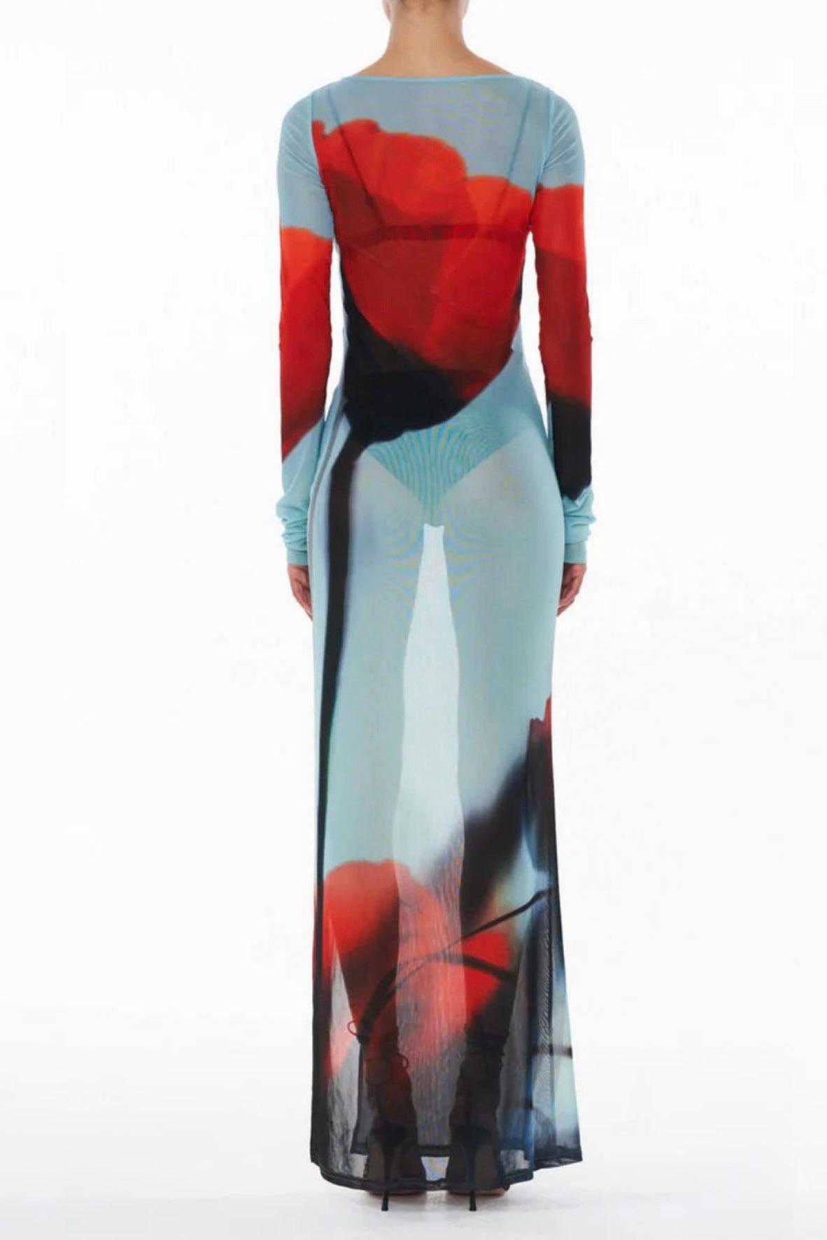 Fließendes langarm Mesh-Strandkleid mit abstraktem Design - Sorentis