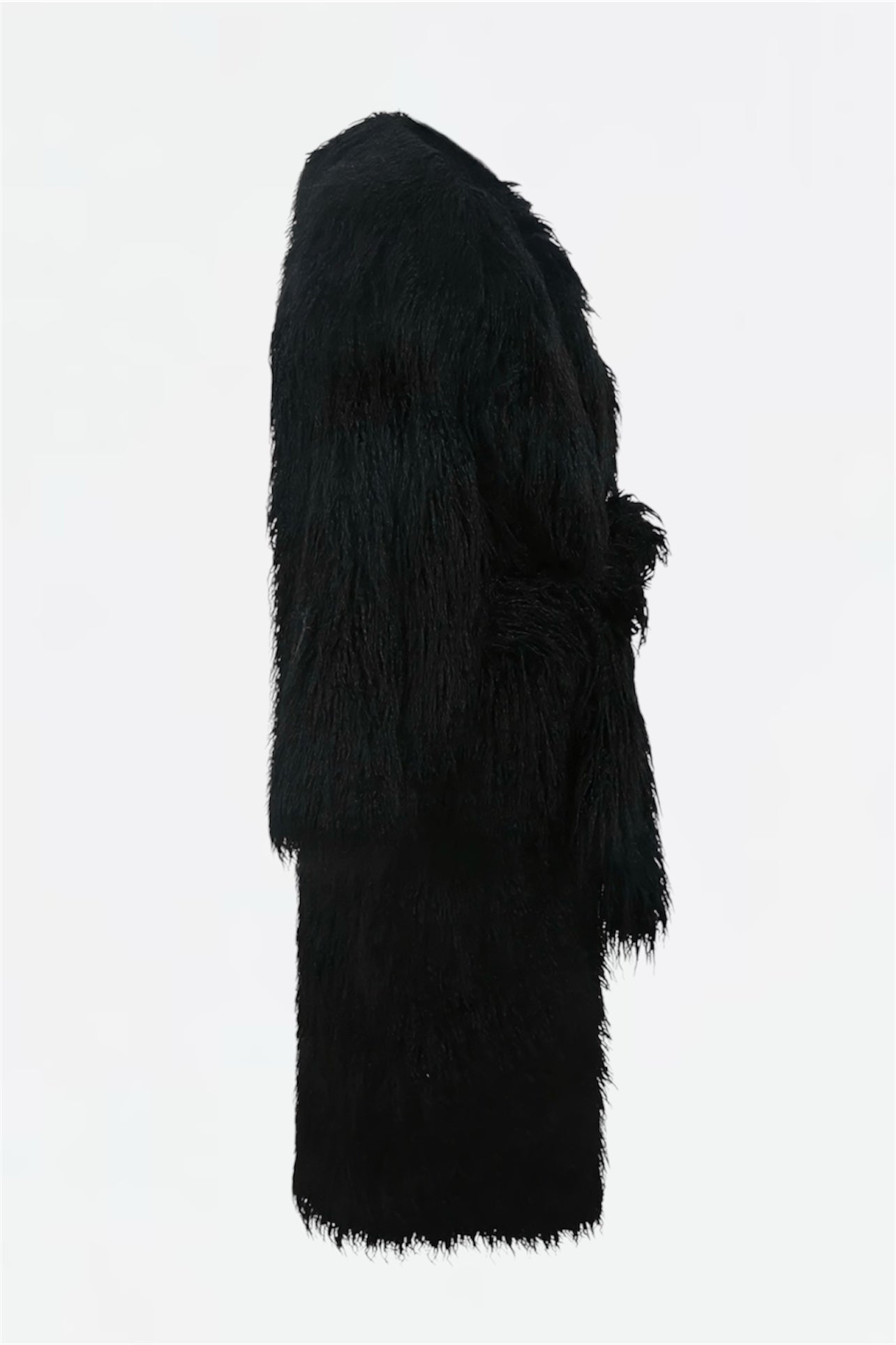 Mongolischer Faux-Fur Maxi Mantel mit Gürtel