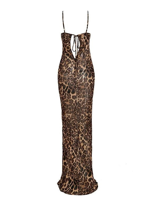 Überlanges Leoparden Maxikleid