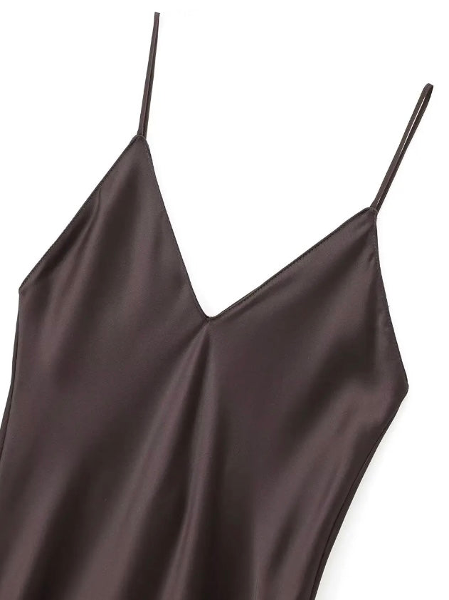Spaghettiträger Satin Maxi-Kleid