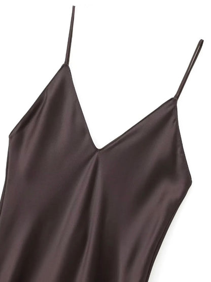 Spaghettiträger Satin Maxi-Kleid