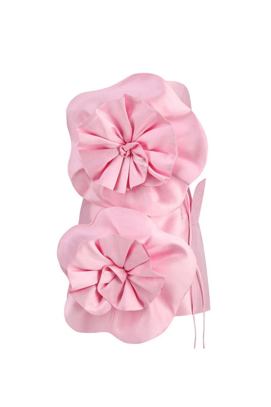 Trägerloses Mini-Kleid mit Blumenapplikationen und Rückenschnürung - Sorentis
