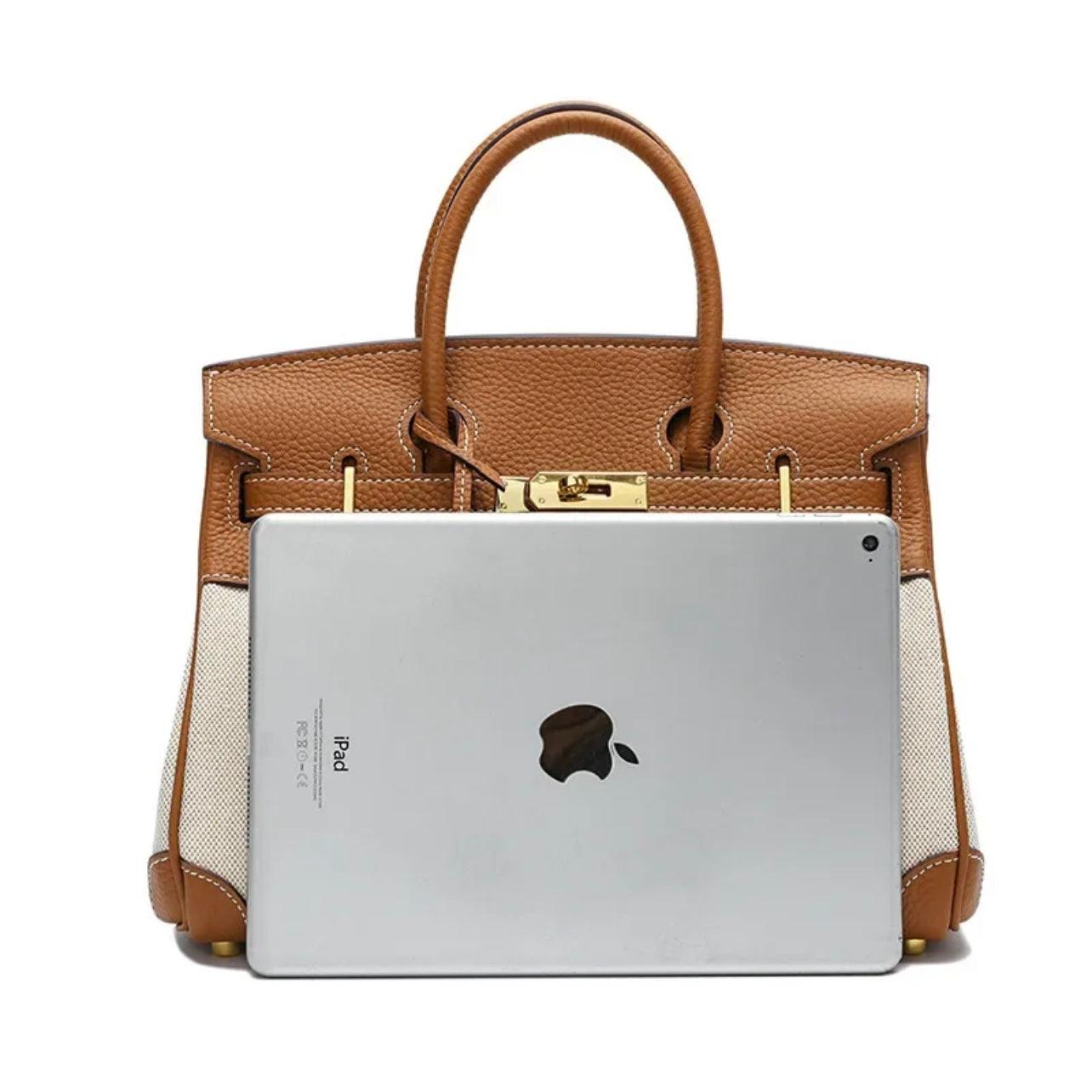 Hermé Noble-Echtleder combi canvas Handtasche 30cm - Sorentis