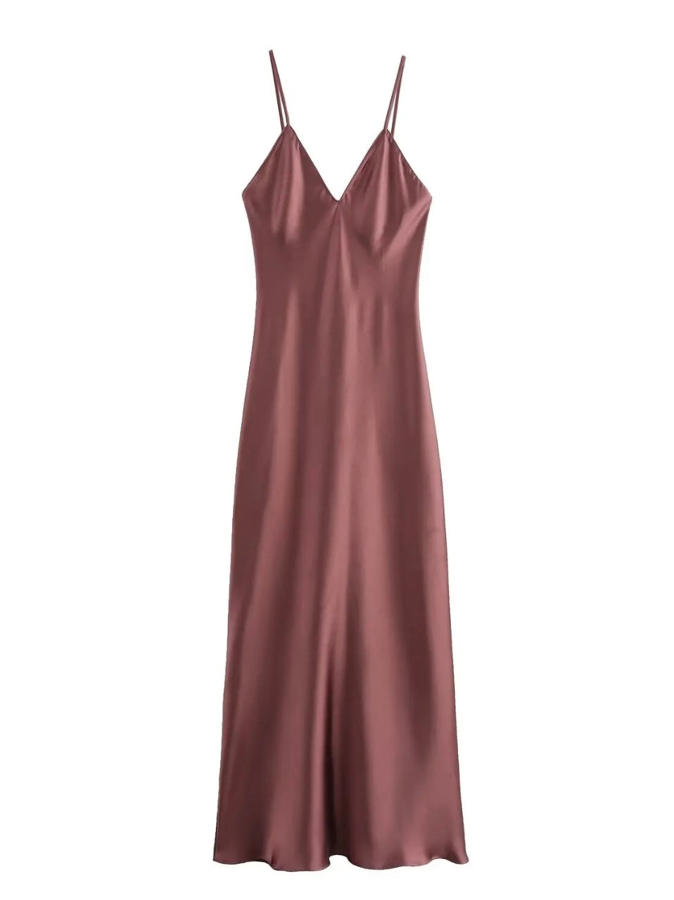 Spaghettiträger Satin Maxi-Kleid