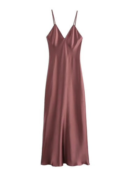 Spaghettiträger Satin Maxi-Kleid
