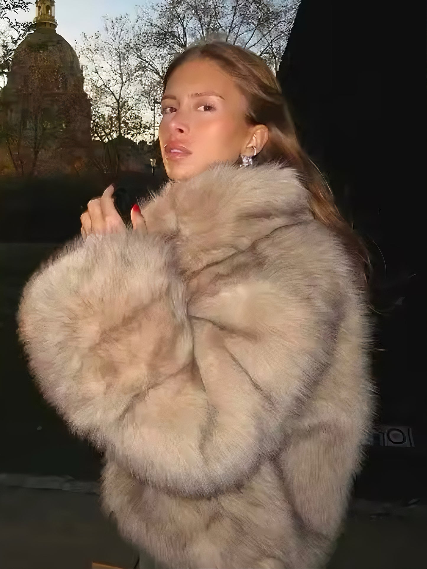 Fauxfur Cardigan hochgeschlossene Kunstpelz Jacke