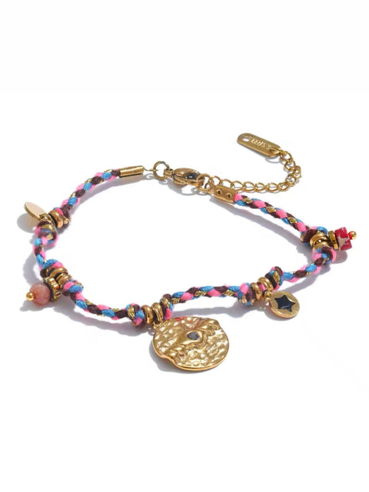 Boho Edelstahl Armband mit Natursteinen & Medaillon