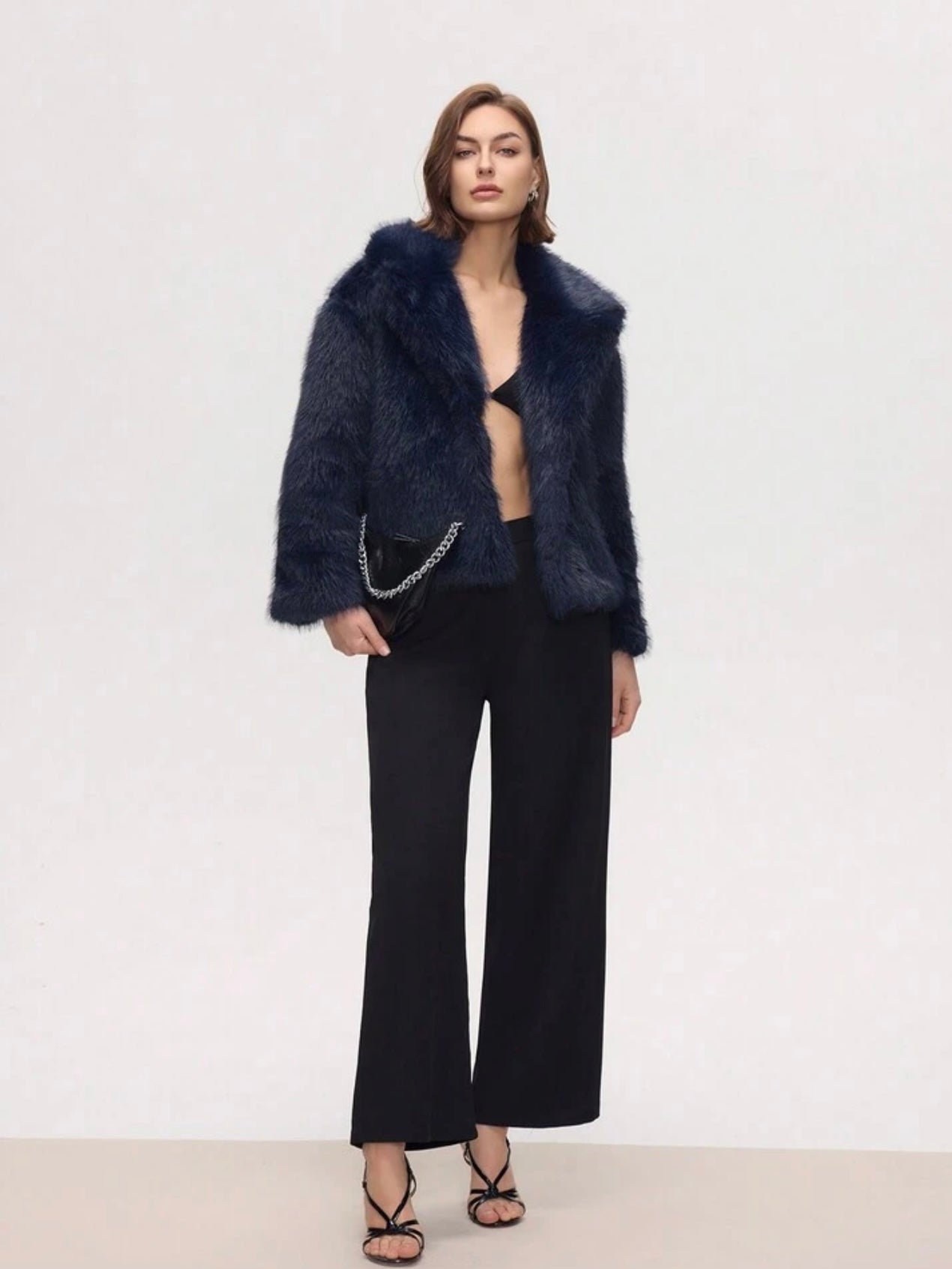 Fellimitat Jacke in Dunkelblau