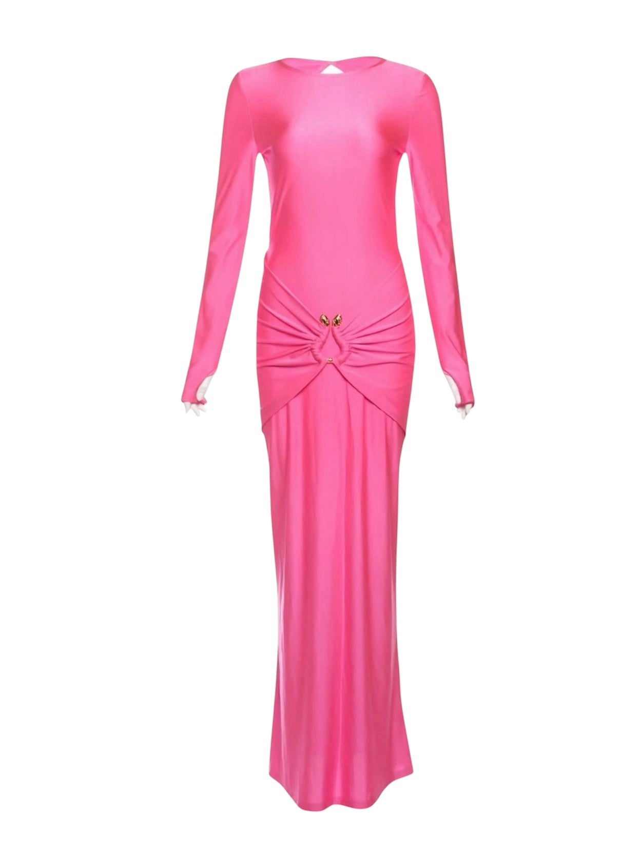 Elastisches gerafftes Maxikleid in Neonpink