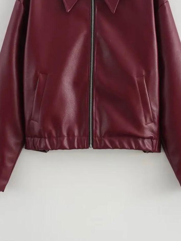 Burgundy Trendsetter Kunstlederjacke mit ausgestelltem Kragen - Sorentis