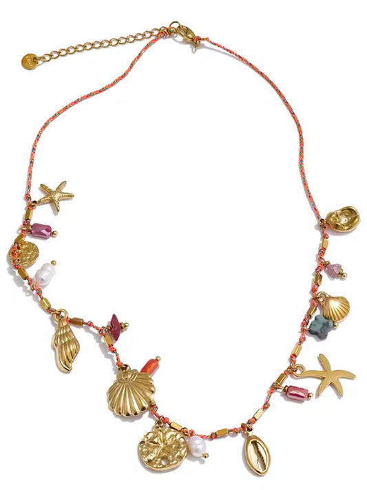 Handgemachte Edelstahl Charme-Kette – mit Kristallen, Natursteinen & Perlen