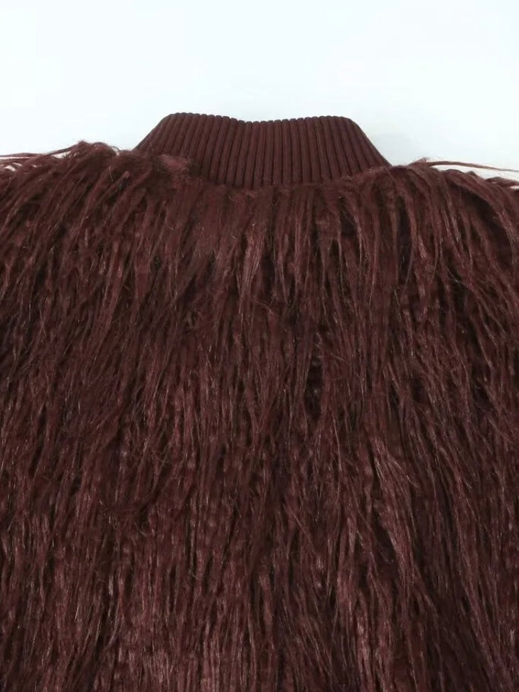 Pelziger Cardigan in Schokobraun
