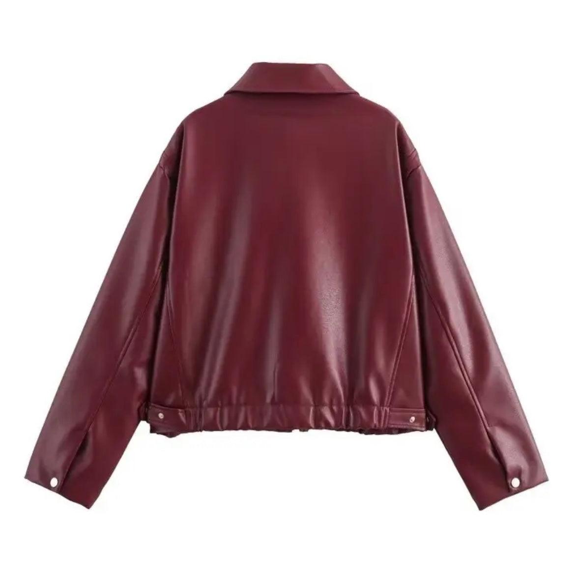 Burgundy Trendsetter Kunstlederjacke mit ausgestelltem Kragen - Sorentis