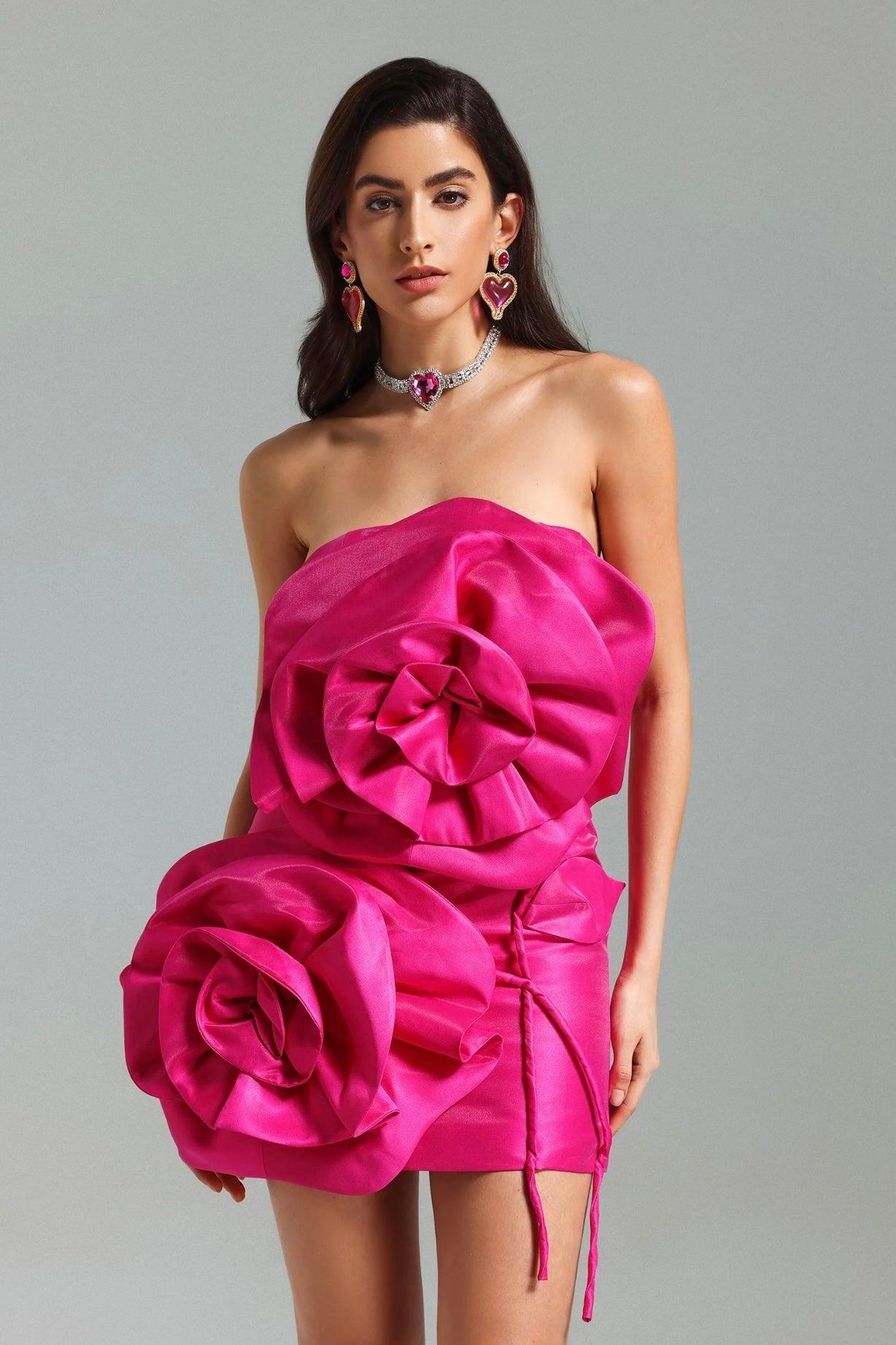 Trägerloses Mini-Kleid mit Blumenapplikationen und Rückenschnürung - Sorentis