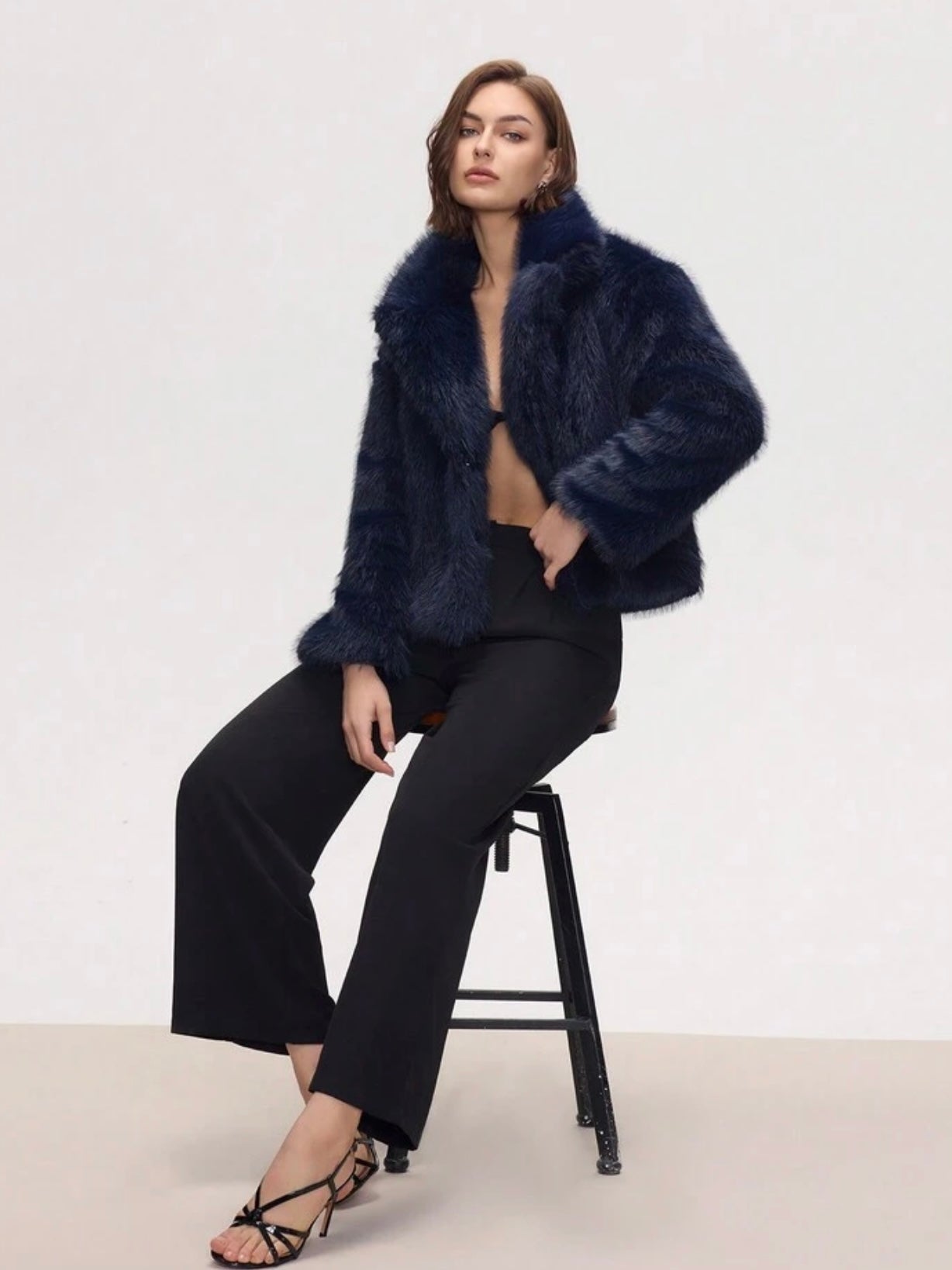 Fellimitat Jacke in Dunkelblau