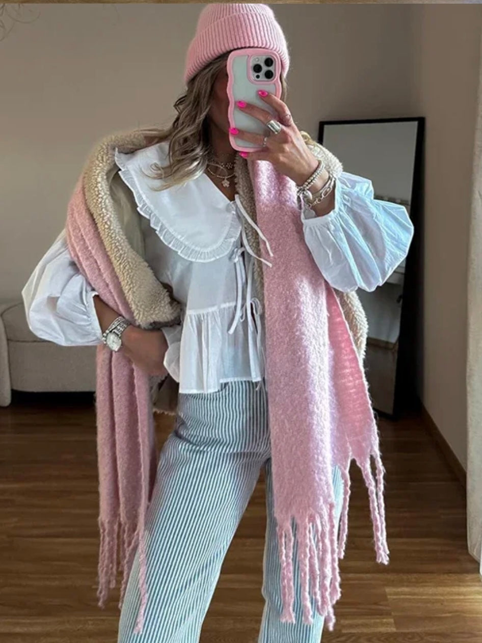Vorne gebundene Schößchen-Bluse mit Bubikragen