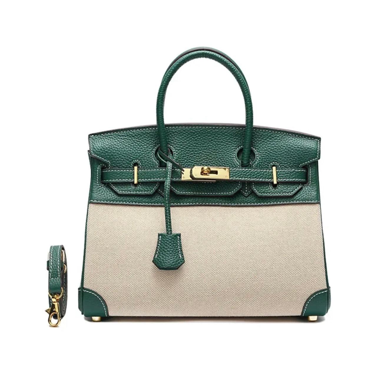 Hermé Noble-Echtleder combi canvas Handtasche 30cm - Sorentis