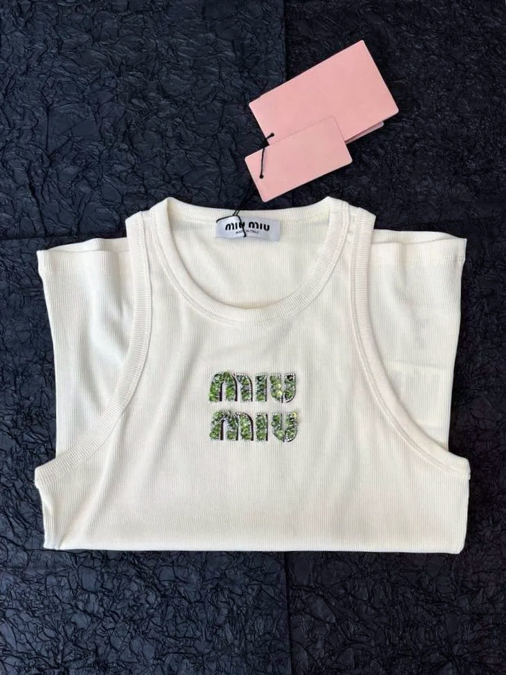 Mila Tanktop mit Perlen-Stickerei Logo